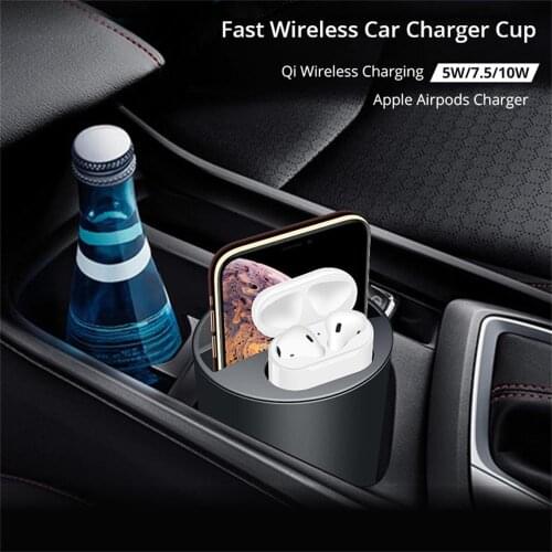 696 CN9A QI Car Wireless Charger Cup Hoder with USB Output 10W Fast Charging for iPhoneXS/XR/XS Max for Airpods Charger