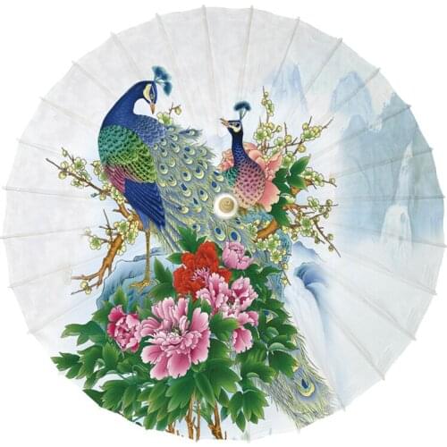 84CM Forest Peacock Flower Bird Oil Paper Umbrella Retro Jiangnan Cheongsam Hanfu Dance Parasol Bamboo Paper Craft Umbrella
