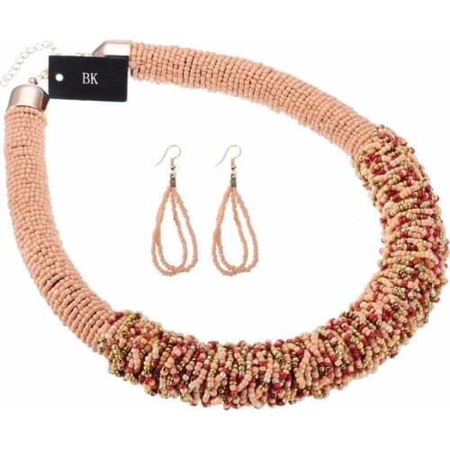 BK Indian Jewelry Set Chain Resin Beads Chunky Choker Boho Harajuku Necklaces+Earring Statement Graceful Necklace 12 Colors