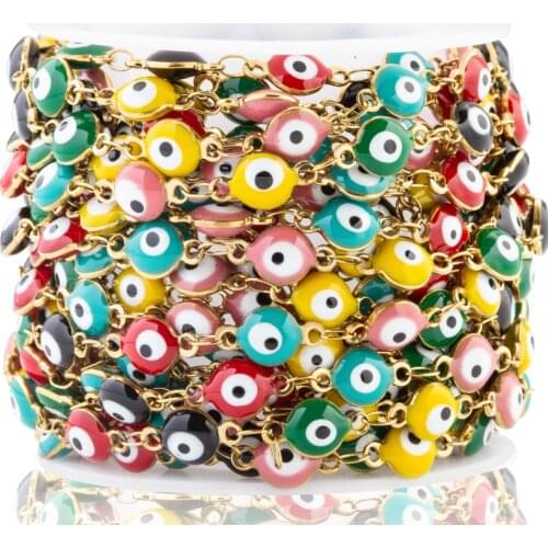 Gold Stainless Steel Colorful Evil Eye Chain Necklace Findings For Jewelry Making Bracelet Leg Clothing Keys Chains Supplies 6mm