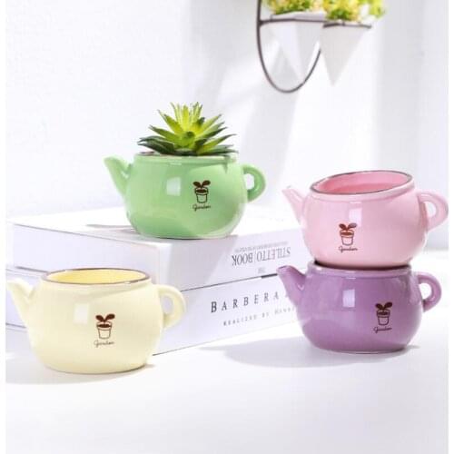 New Home Desktop Ceramic Plant Pot Cute Teapot Shape Vase Colorful Hand Painted Ceramic Flower Pots Mini Home Room Decorations