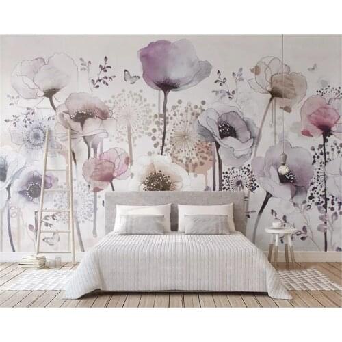 Beibehang Custom size wall paper watercolor hand-painted style lilac floral beautiful TV background papel de parede wallpaper