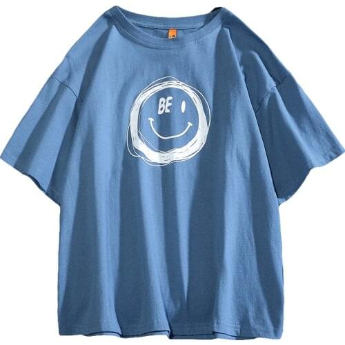 Cartoon Cute Plain Harajuku Print Korean Version Men t Shirt Loose Brief Casual Newness Unisex Clothes Creative Pullover Top