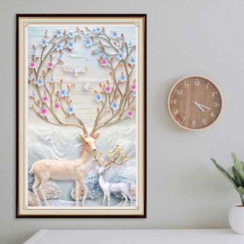 Paint With Diamonds Scenery Animals Diamond Painting Deer Full Round Landscape Picture Of Rhinestone Mosaic Christmas Decoration