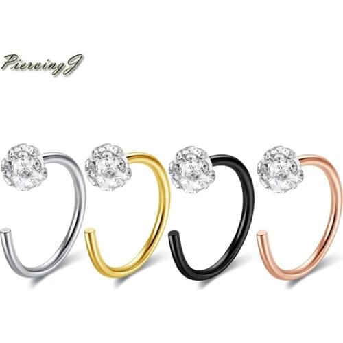PiercingJ New Stainless Steel 20ga/0.8mm Open Hoop Ring Rhinestone Crystals Nose Rings Lip Eyebrow Ring Body Piercing Jewelry