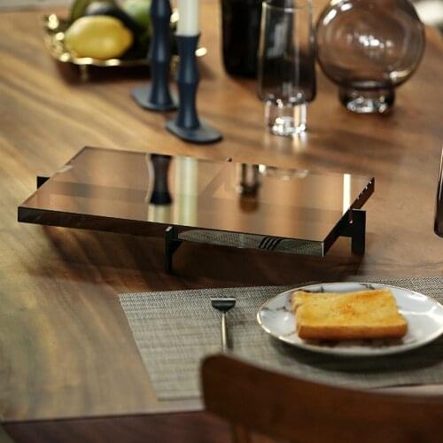 Creative Round Rectangle Crystal Tray With Cross Black Metal Frame Wine Food Cake Kitchen Storage Tray Decoration Home