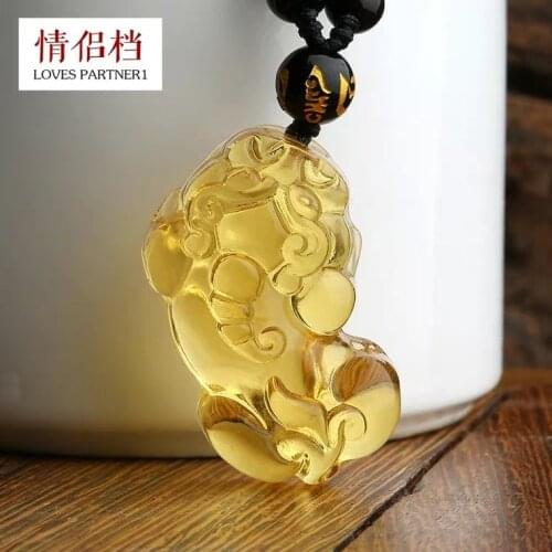 Natural Yellow Citrine Quartz Crystal Pendant 38x20x15mm Women Men Pi Xiu Carved Wealthy Stone Jewelry Necklace AAAAA