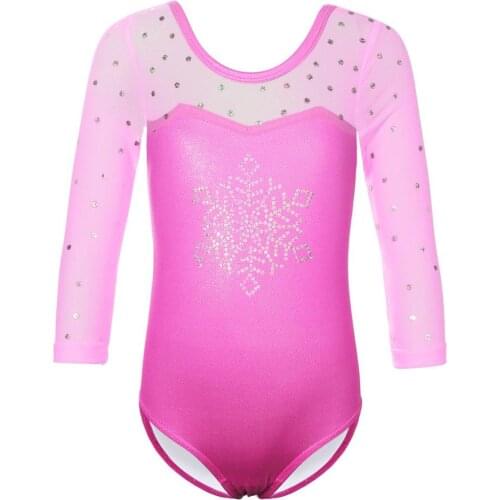 BAOHULU Pink Toddler Girls Gymnastics Leotard Snowflake Sequins Ballet Leotard Kids Athletics Costume Dance Bodysuit