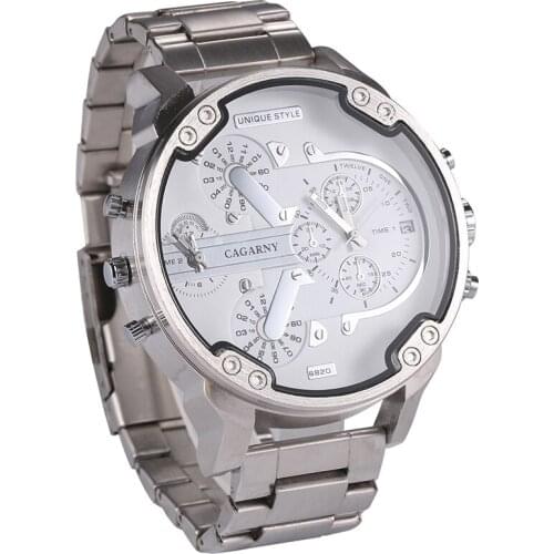 Cagarny Big Case Watch Men Steel Band Mens Quartz Wrist Watches Dual Times Date Military Relogio Masculino Clock Male D6820 XfCS