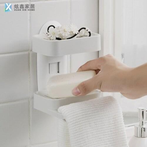 Bathroom Sucker Soap dish Wall Mounted ABS Soap Box Kitchen Double Layer Drain Soap Rack Universal Home Accessories