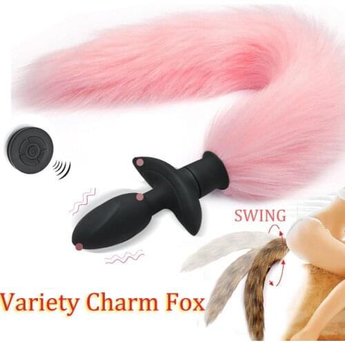 New Wireless Remote Control Fox Tail Swing Anal Plug Vibrator Silicone Tail Plug Cosplay Adult Games Anal Sex Toys For Women Men