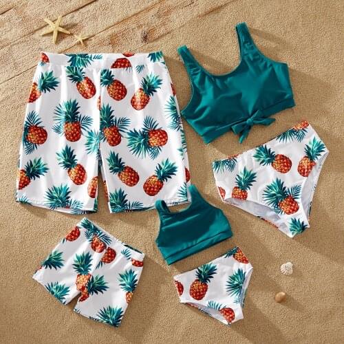 PatPat 2021 New Arrival Pineapple Print Colorblock Family Matching Swimsuits