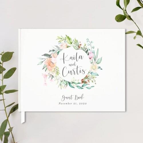 Personalized Wreath White Wedding Guest Book,Custom Floral Wedding Guest Book For Couple,Wedding Gift,Party Decor Photo Albums