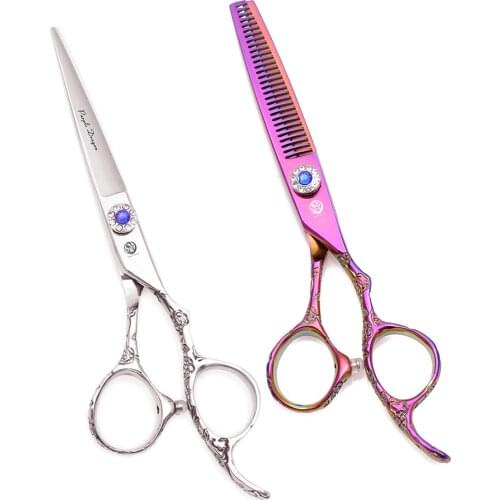 Professional Barber Scissors 5.5" 6" Purple Dragon JP 440C Stainless Hair Cutting Scissors for Hairdresser Thinning Shears 9002