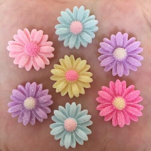 Hand Painted Resin Kawaii 20mm Colorful Flower Flatback Cabochon Stone 30PCS Scrapbook DIY Decor Home Figurine Crafts