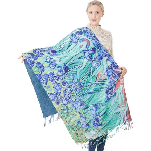 Autumn Luxury Cashmere Scarf Women Designer Irises Print Pashmina Shawls Ladies Outdoor Blanket Cap Warm Wrap With Tassels 190cm