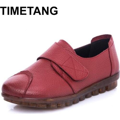 TIMETANG 2020 spring new shoes retro cowhide woman comfort soft bottom women flat shoes non-slip breathable casual shoes women
