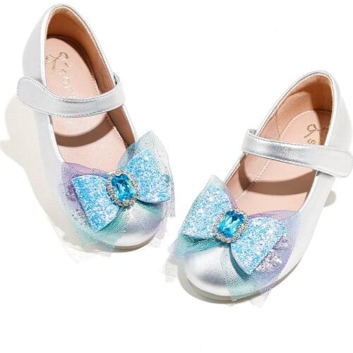 2021 girls flat shoes bow fashion princess shoes childrens baby casual sequin dance shoes non-slip pink blue