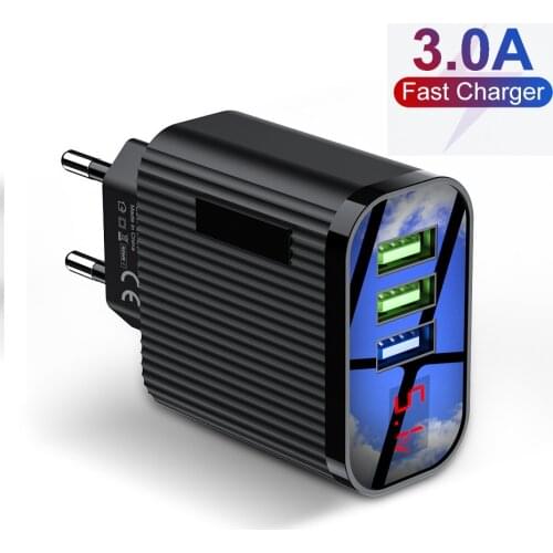 3 Port USB 3A Max Smart Fast Charger Travel Wall Charger Adapter For Huawei iPhone Samsung LED Digtal Display Phone Charger