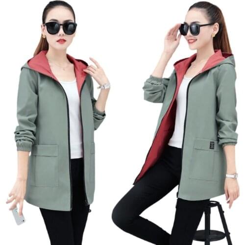 Windbreaker double-faced jacket womens mid-length 2021 spring and autumn new Korean loose large size hooded spring top