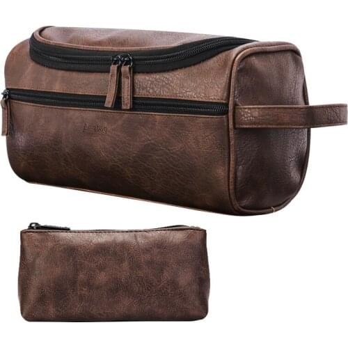 Waterproof Leather Cosmetic Bag Travel Men Shaving Women Cosmetics Organizer Makeup Bag Two bags