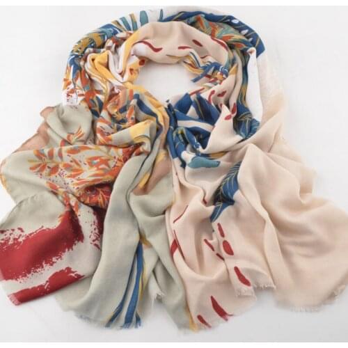 Za 2018,leaves printing scarf,Rayon cotton scarf in high quality,Shawls and scarves,british style,cape,wraps,bohemian,bandana