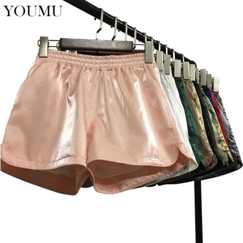 Women Casual Loose Short Pants Solid 10 Colors High Waist Elastic Waist Flash Wide Leg Short Trousers Hot Wear Fashion 200-A254