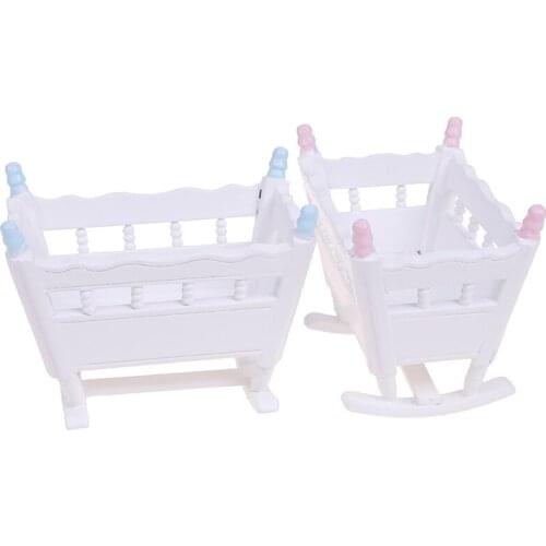 1pc Dolls Furniture White Wooden Cardle Baby Bed Kids Toys 1:12 DollHouse Miniature