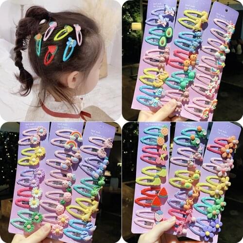 10PCS/Set New Cute Cartoon Unicorn Flower Wrapped Hair Clips For Girls Sweet Hairpin Barrettes Headband Fashion Hair Accessories