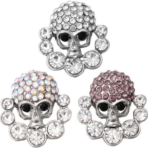 10pcs/lot New Snap Jewelry Skull Face Rhinestone 18mm Metal Snap Buttons Fit Snap Button Bracelet Bangle for Women Jewelry