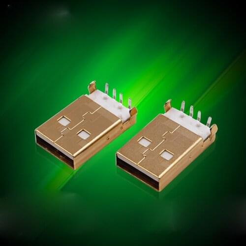 100pcs High Quality Usb2.0 Connector Male Sink Plate Shen Board 90 Degrees usb2.0 Connector Plug Male Gold-plated