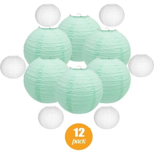 12 Pcs/set 14 inch Mint Green + 6inch white Paper lantern lampion for Wedding Party Hanging boule chinoise lampionnen Decor