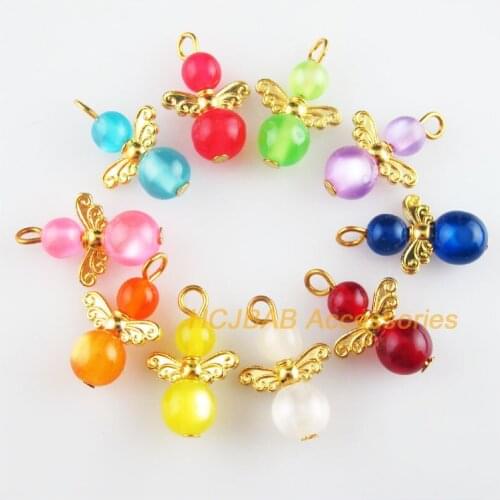 20Pcs Gold Color Angel Mixed Stone Oval Charms Pendants 14x22mm