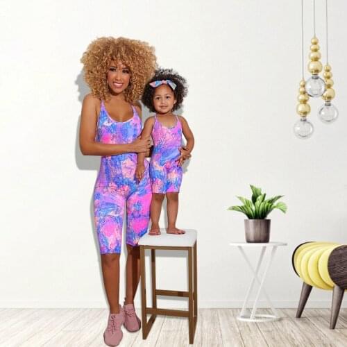 2021 Summer New Family Matching Outfits Flower Mother and Daughter Sashes Rompers Mom Off-shoulder Kids Girls Half Long Jumpsuit