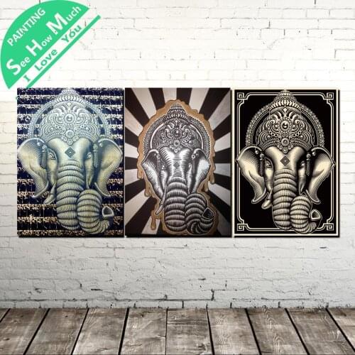 3 Piece Ganesha God Tradition Modern Wall Art Canvas Painting Posters and Prints Framed Art Painting Picture for Decoration Home