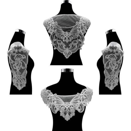 4PCS/Set Luxury White Wedding Dress Lace Fabric Applique Flowers Embroidery Trim Collar Corsage Scrapbooking DIY Sewing Supplies