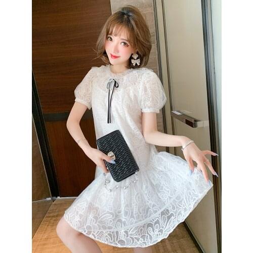 White gauze skirt with shoulder-straps + fairy lace embroidery bowknot two-piece women new summer dress