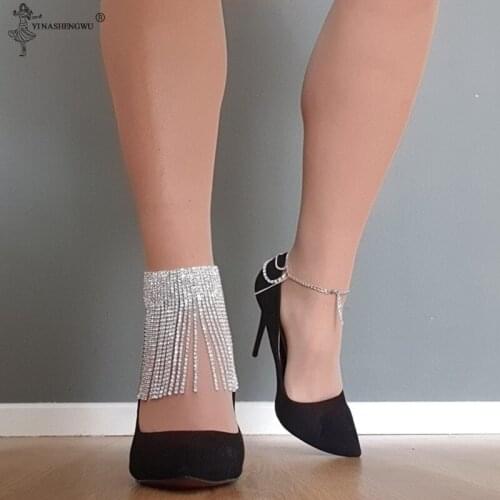 Shiny Womens Tassel Crystal Charms 1PC Anklets Chain Rhinestone Foot Jewelry Barefoot Sandal for Wedding Feet High Heels Jewelr