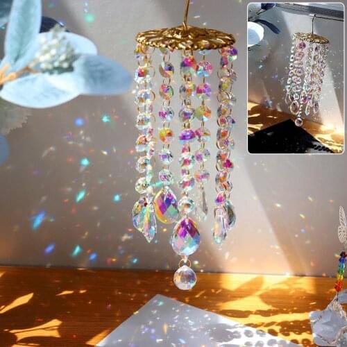 Big Crystal Wind Chime Handmade Pendant Sun Light Catcher Colorful Hanging Drops Outdoor Garden Windchime Window Curtain Decor