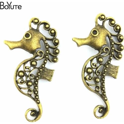 BoYuTe (30 Pieces/Lot) 27*51MM Antique Bronze Silver Plated Metal Sea Horse Pendants for Jewelry Making Accessories Parts