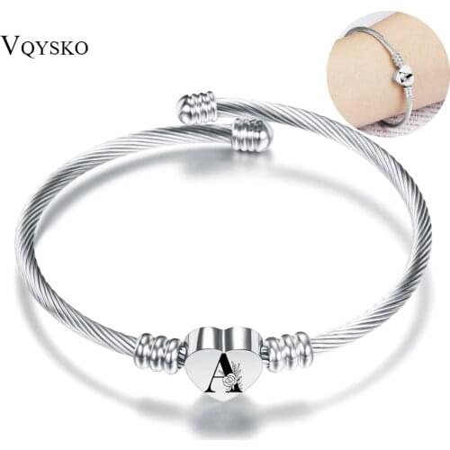 Flower A-Z Letter Jewelry Personalize Initial Bracelets Bangles for Women Stainless Steel Alphabet Charm Bracelet Name