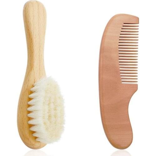 2pcs/set Wooden Comb & Soft Artificial Wool Brush Kid Infant Massage Health Care Pure Head Body Natural Baby Kit Material S I1Z7