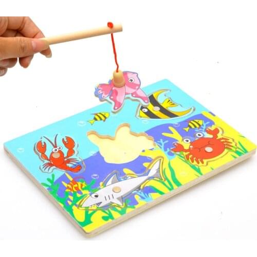 Wooden Magnetic Fishing Toys Puzzle Fish Games Board Puzzles Game Magnet Interactive Educational Toy For Children