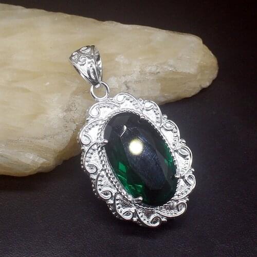 Gemstonefactory Jewelry Big Promotion 925 Silver Emerald Green Topaz Unique Women Ladies Mom Gifts Necklace Pendant 20213892