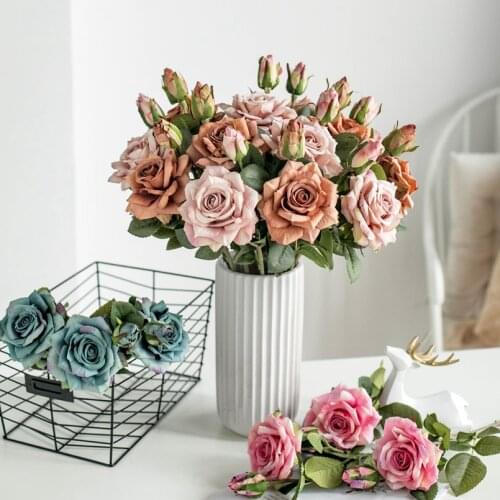 Artificial Flowers Big Silk Roses NEW Beautiful Branch Vase for Home Wedding Decoration Retro Autumn Fake Plants Christmas Decor