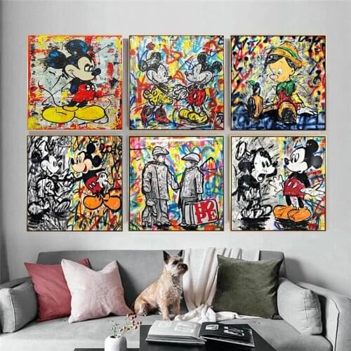 Graffiti Art Disney Mickey Canvas Painting Modern Posters Prints Street Wall Art Pictures for Kids Room Banksy Home Decoration