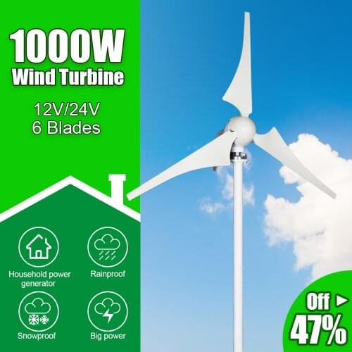 PL,ES and RU Warehouses Free Energy 1000W 6 Blades Windmill 12V 24V Small Wind Turbine Generator For Home Farm Street Lamps