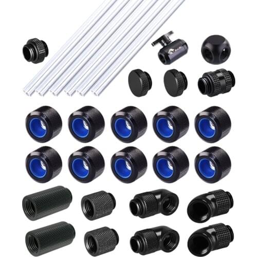 Azieru Fitting Kit / Combo for OD14mm PETG Hard / Rigid Tube / with Switch 3-Way Water Cooling Hand Compression Connector