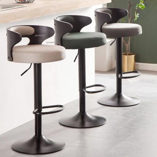 Leather Living Room Bar Chair Modern Minimalist Kitchen Furniture Backrest High Bar Stool European Pub Rotating Lifting Barstool