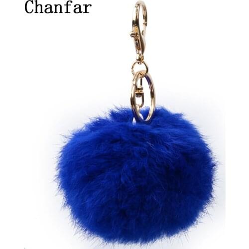 Beauty Colorful Pendant Keychain Imitate Fluffy Rabbit Fur ball Keyring Gold Color Key Ring Hand Bag Car Charm Keychain